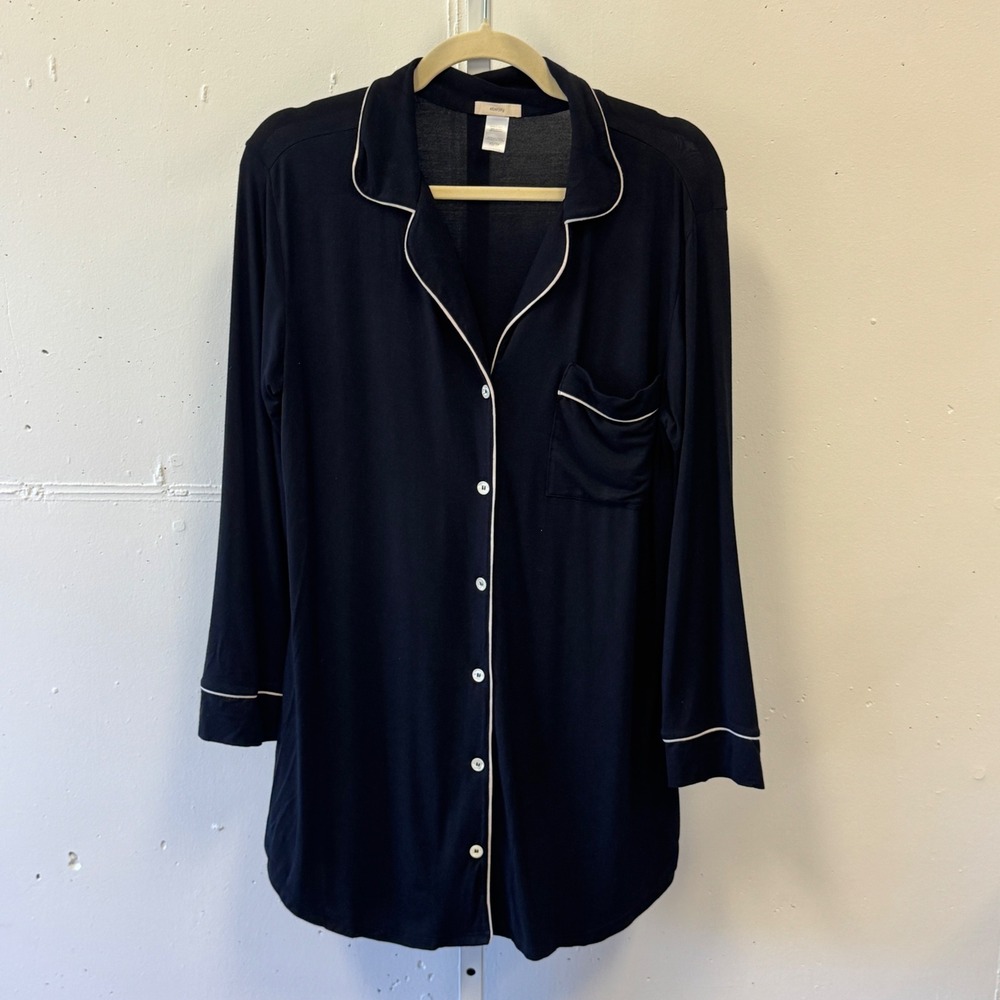 Eberjey Gisele Long Sleeve Sleep Shirt Navy Blue Modal Spandex XS Buttery Soft